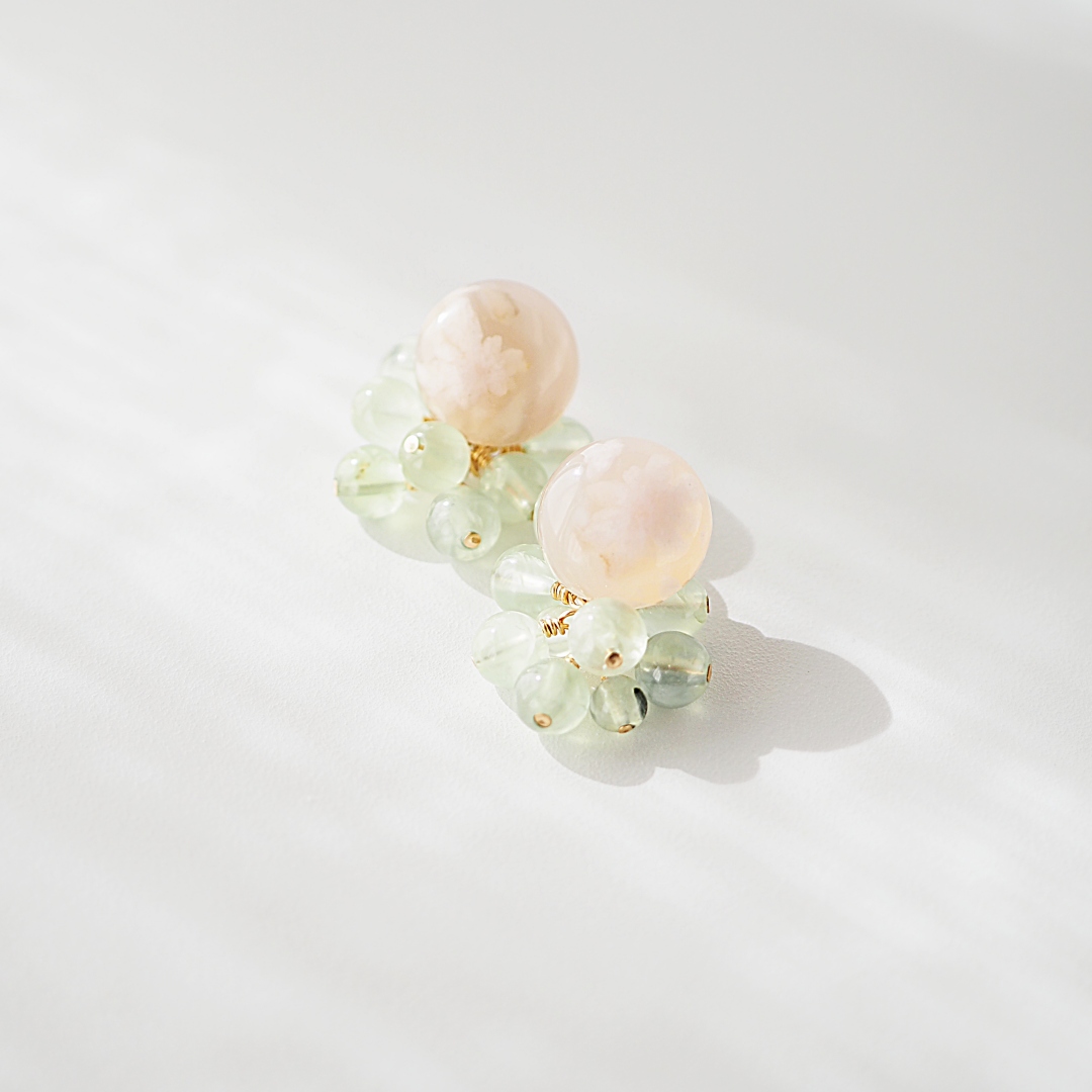 チェリーブロッサムアゲートピアス＋プレナイトキャッチ