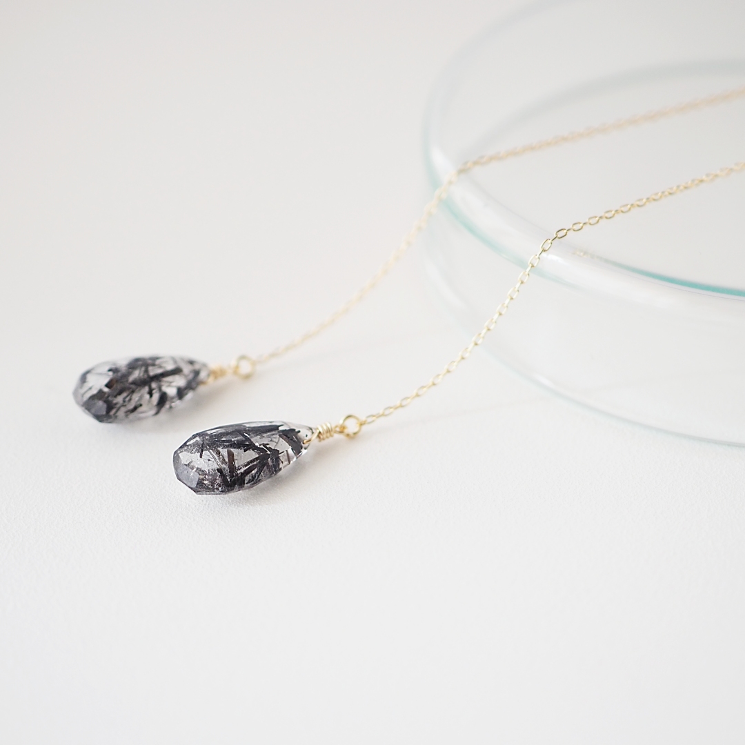 Kaya　14kgf ブラックトルマリンインムーンストーン ピアス Kaya様専用 14kgf ブラックトルマリンインムーンストーン ピアス