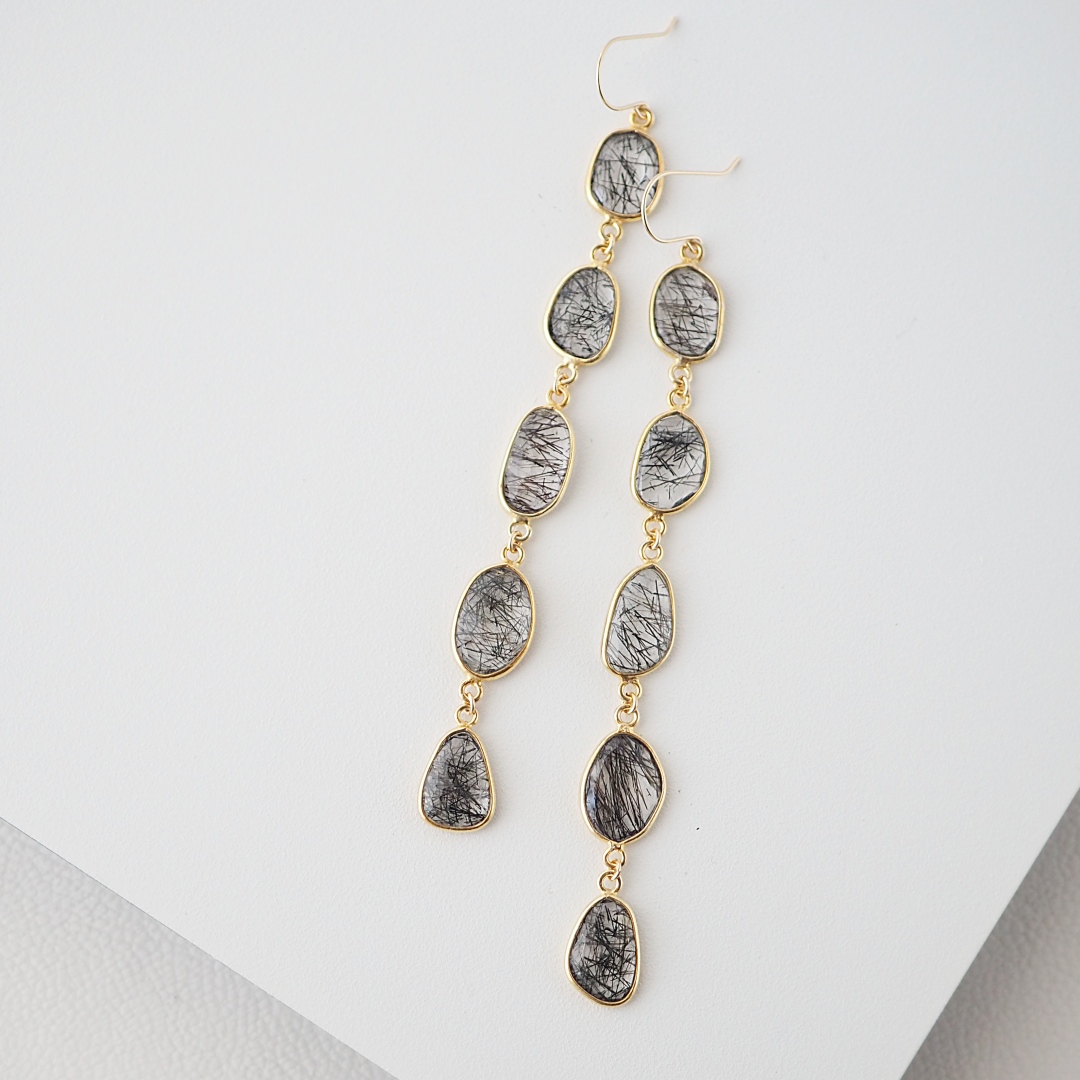 ブラックトルマリンクォーツピアス