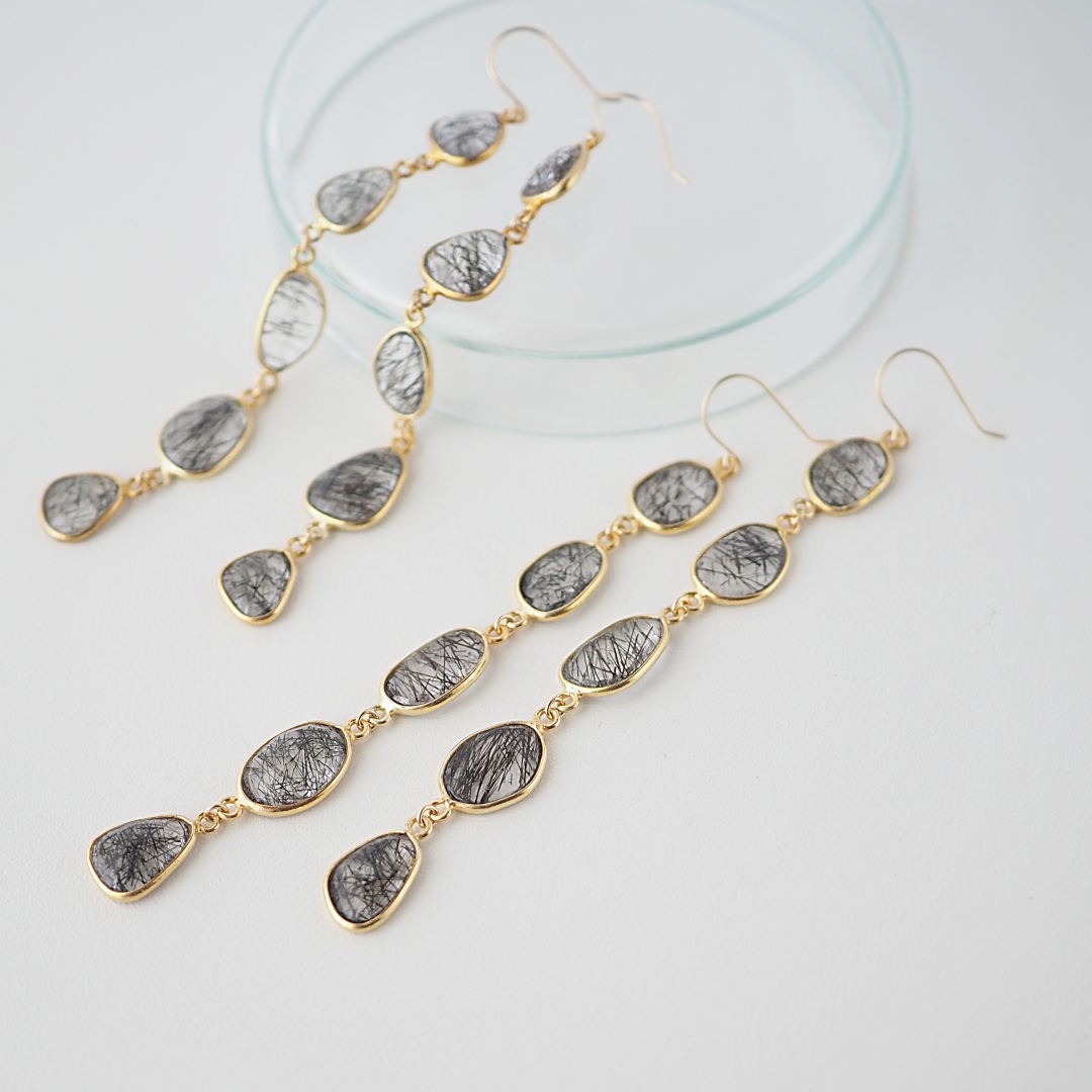 ブラックトルマリンクォーツピアス