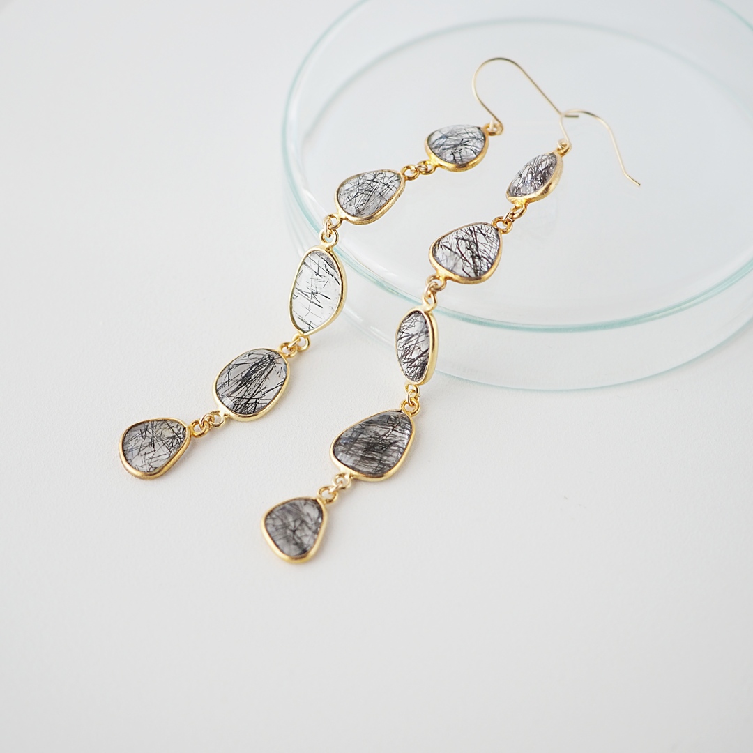 ブラックトルマリンクォーツピアス