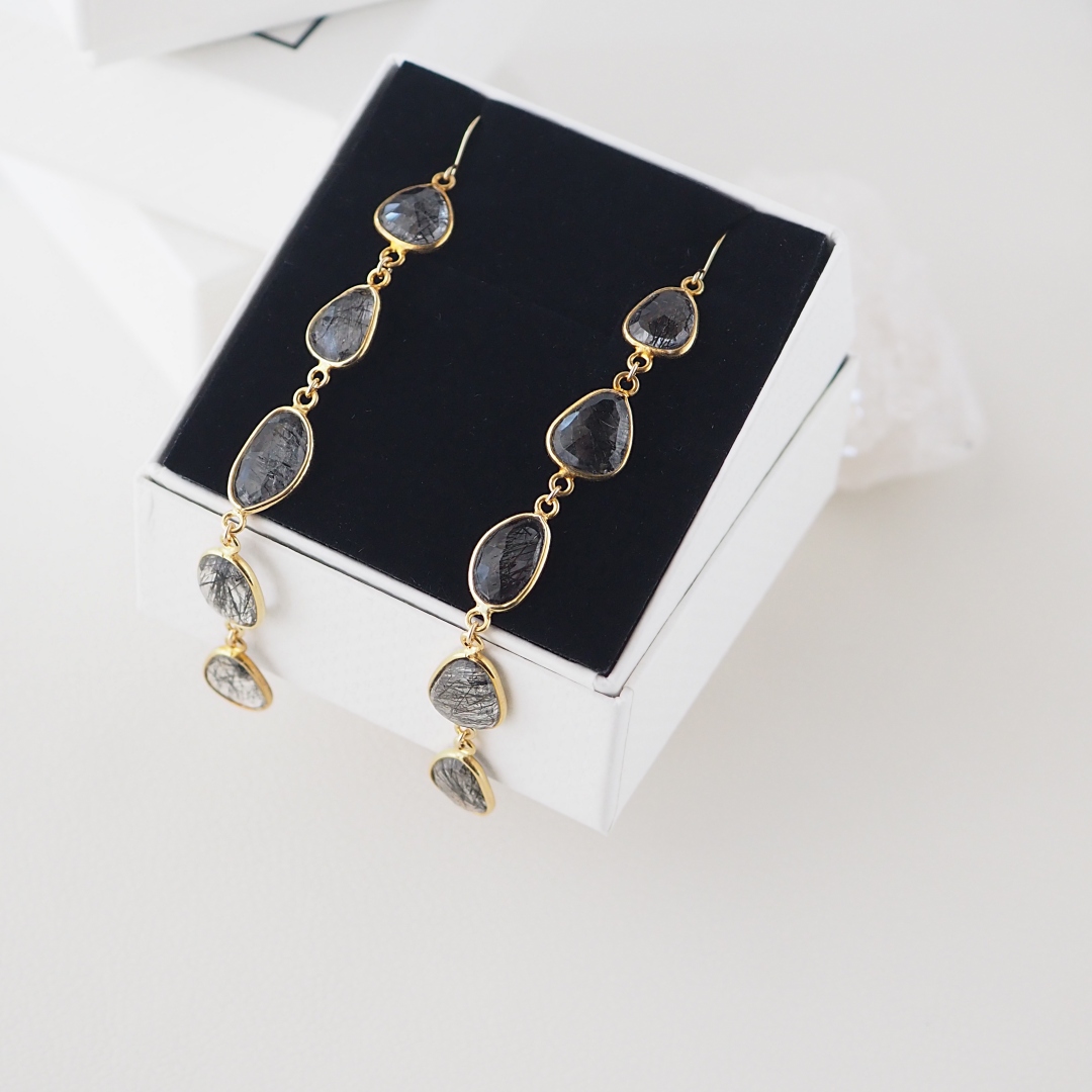 ブラックトルマリンクォーツピアス