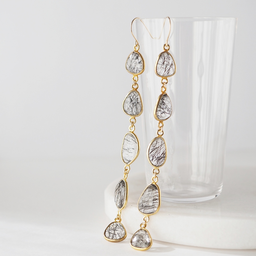 ブラックトルマリンクォーツピアス