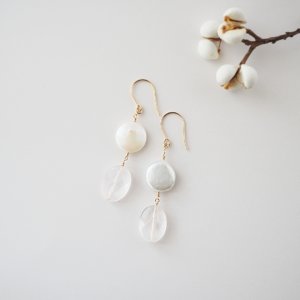 ローズクォーツ×淡水パールピアス